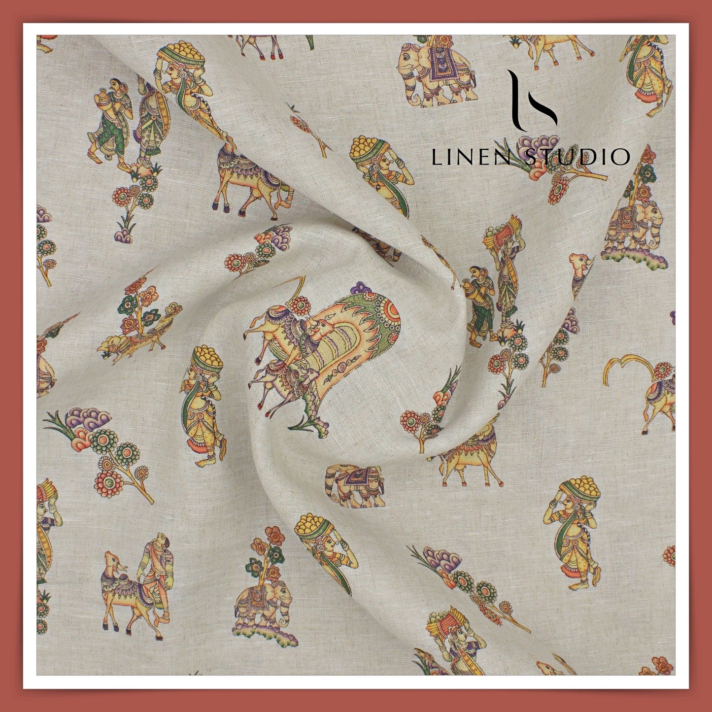 70 Lea Premium Linen Digital Print - Kamadhenu Orange (Fastest Selling)
