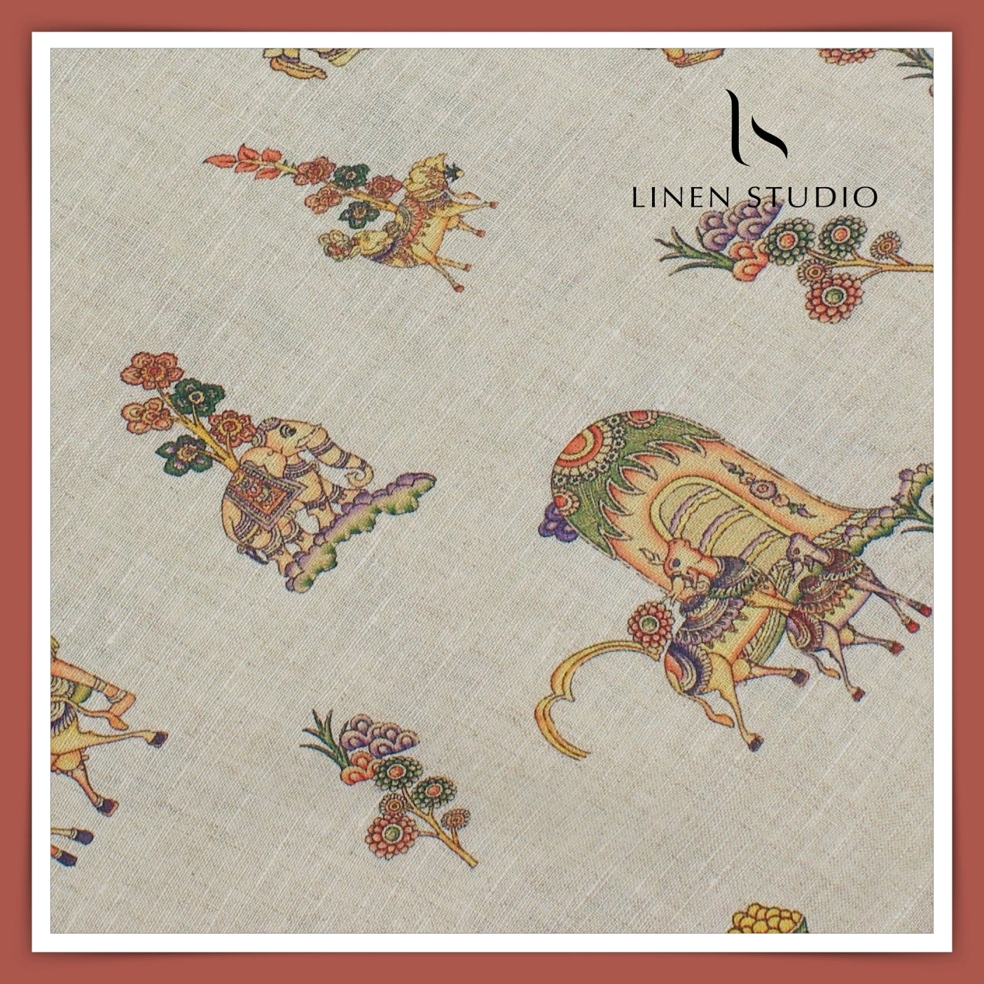 70 Lea Premium Linen Digital Print - Kamadhenu Orange (Fastest Selling)