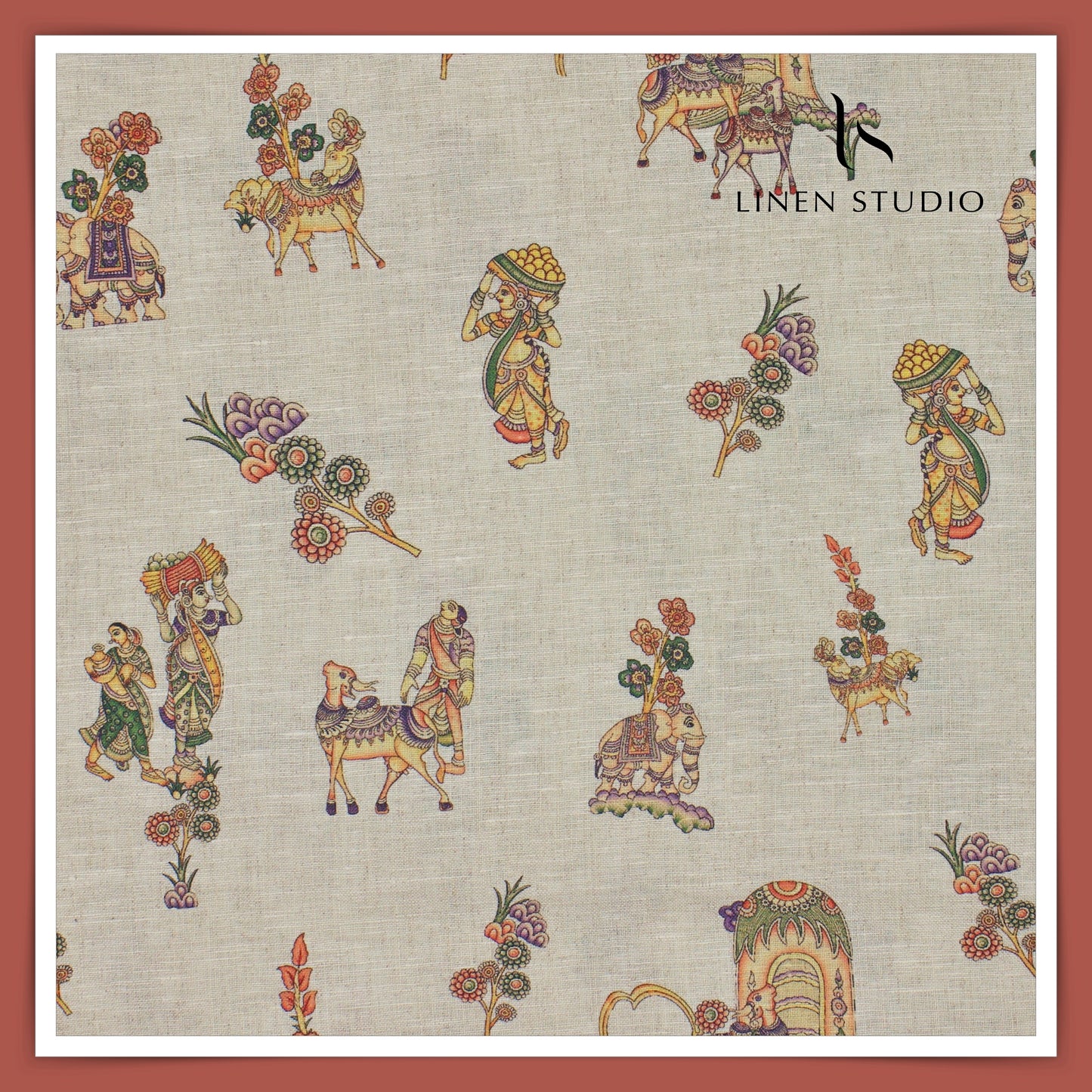 70 Lea Premium Linen Digital Print - Kamadhenu Orange (Fastest Selling)