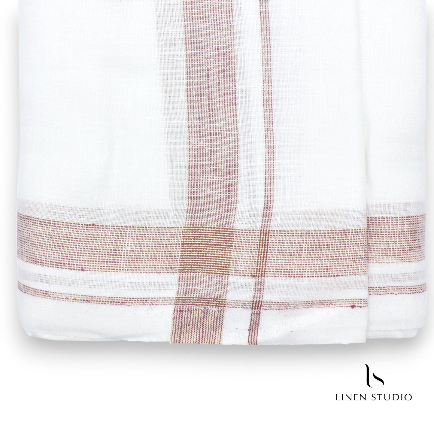Pure Linen Dhoti by Linen Club - Pastel Brown with Golden Zari (zoom in)