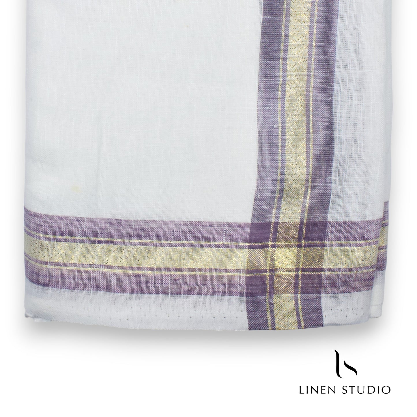 Pure Linen Dhoti by Linen Club - Pastel Purple with Gold Zari (zoom in)