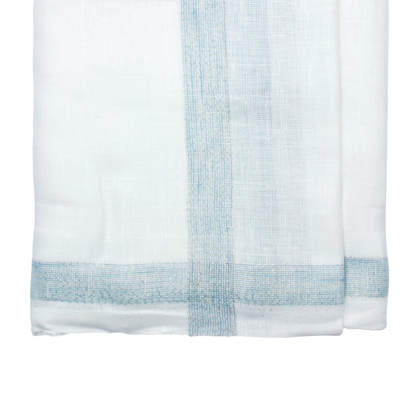 Pure Linen Dhoti by Linen Club - Light Teal with Silver Zari (zoom in)