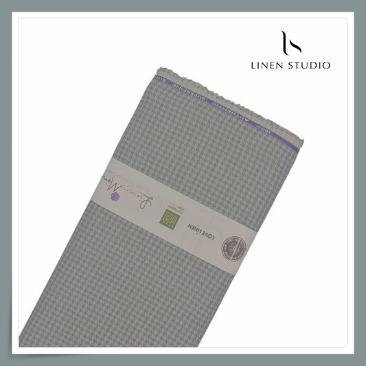 70 Lea Jacquard Shirting by Linen Monde - Grey & Blue Small Houndstooth Checks (NEW)