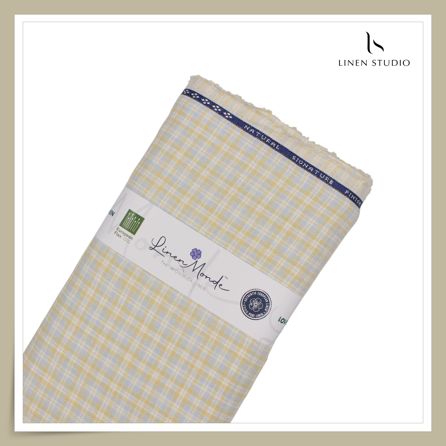 70 Lea Textured Shirting by Linen Monde - Grey/Blue Yellow Checks (NEW) (Zoom In)