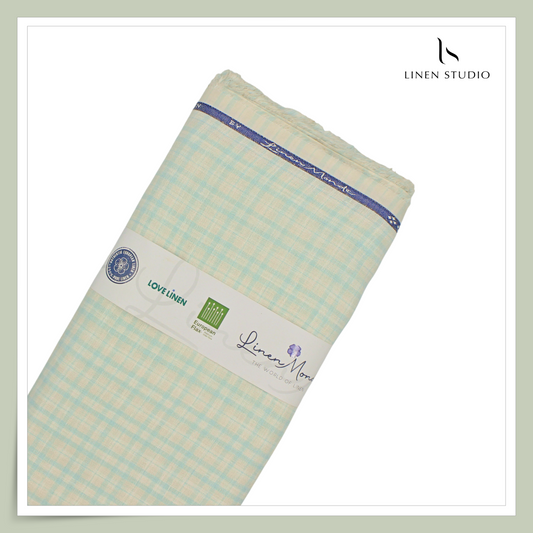 70 Lea Textured Shirting by Linen Monde - Powder Ash Blue Checks (NEW) (Zoom In)