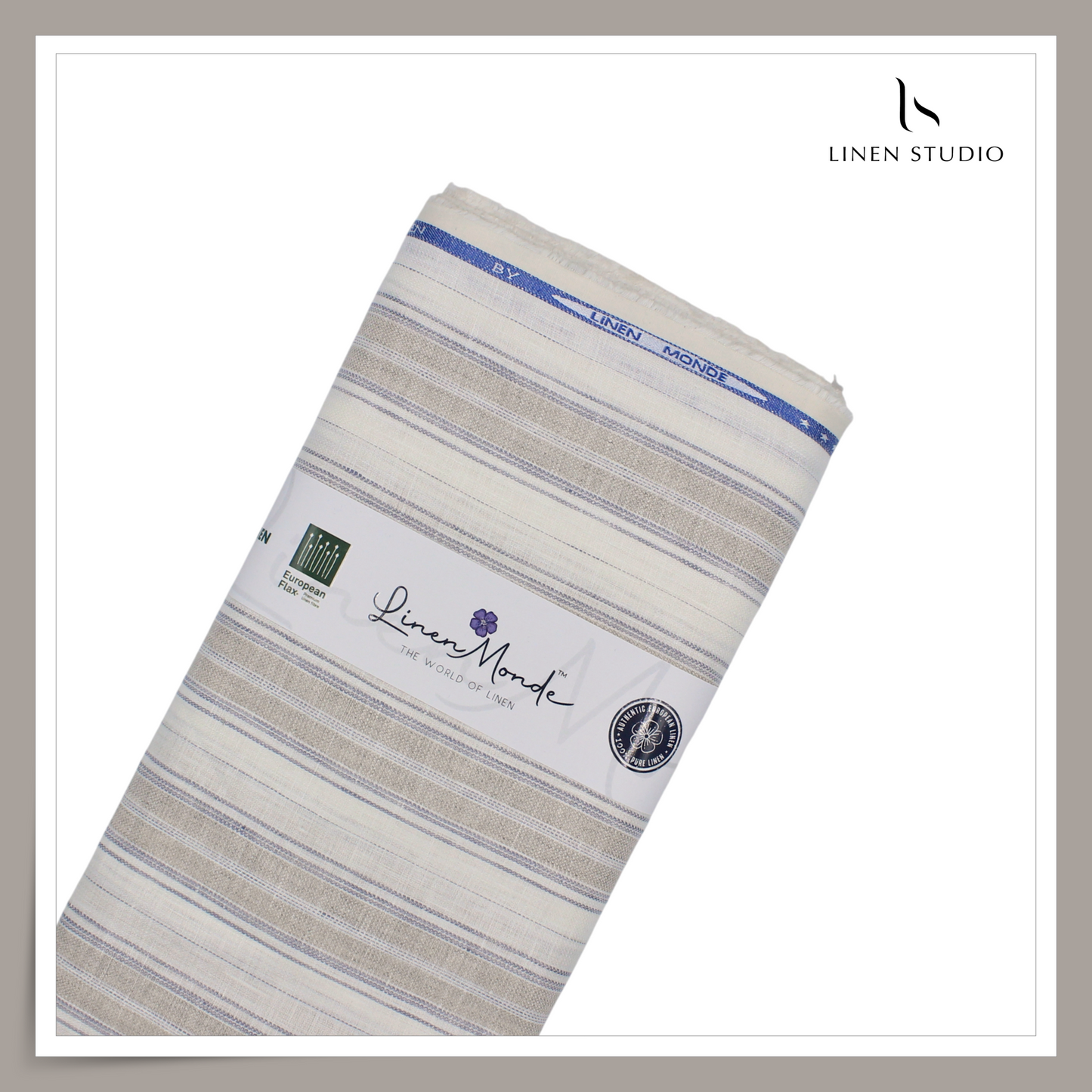 70 Lea Textured Shirting by Linen Monde - Cream with Natural Fancy Stripes (NEW)