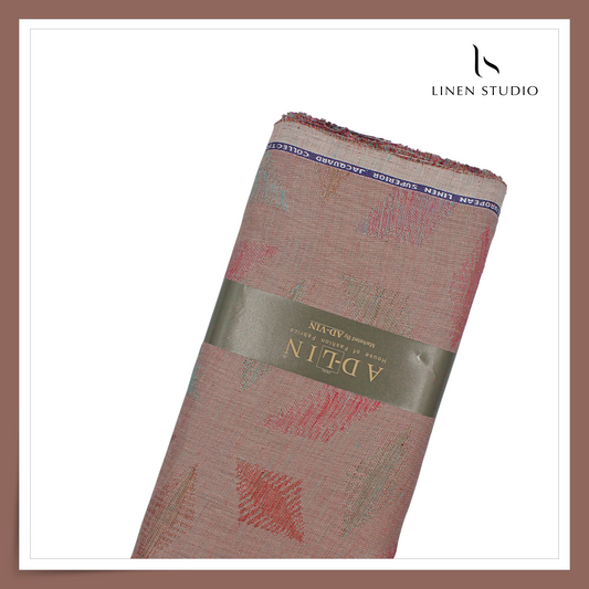 70 Lea Exclusive Pure Linen Jacquard Shirting by Linen Monde - Rosy Brown (NEW) (Zoom In)