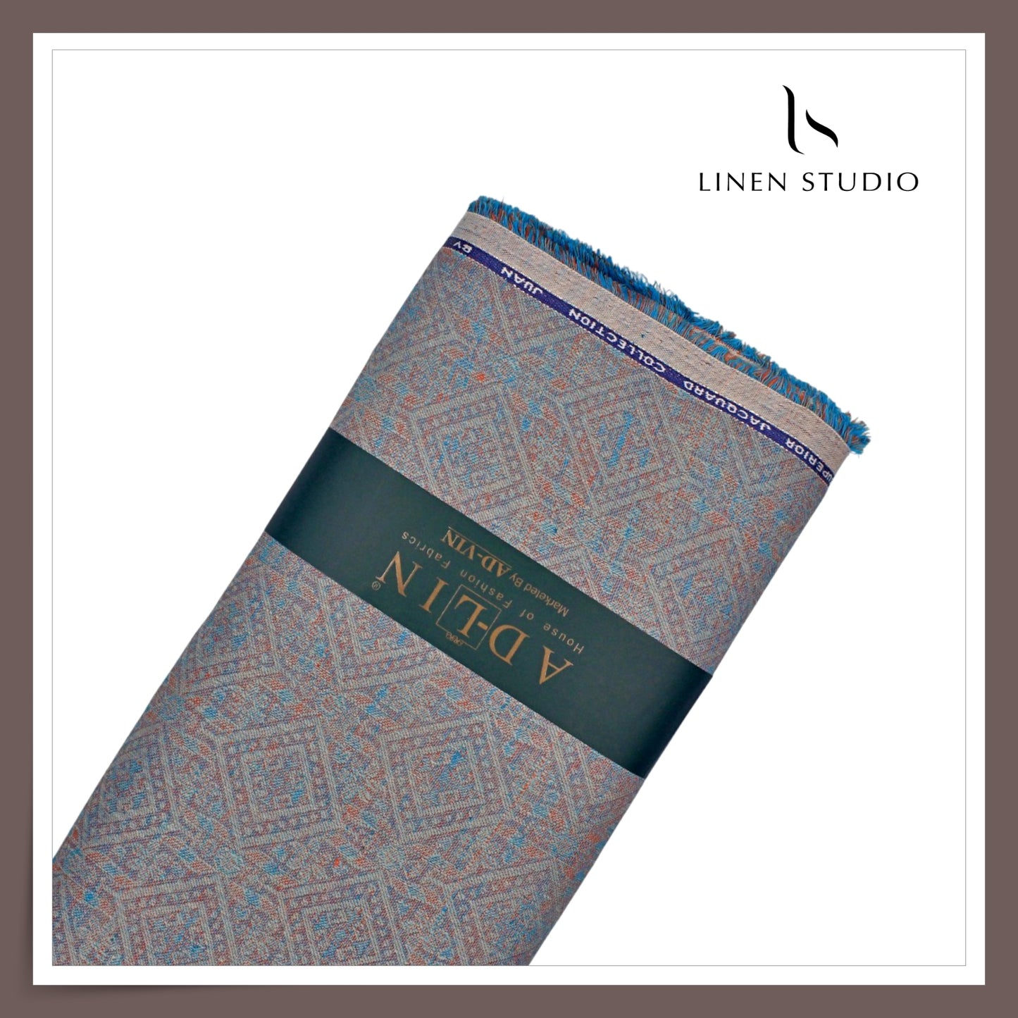 70 Lea Exclusive Pure Linen Jacquard Shirting by Linen Monde - Marble Blue (NEW) (Zoom In)