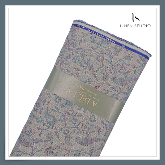 70 Lea Exclusive Pure Linen Jacquard Shirting by Linen Monde - Blue Charlie (NEW) (Zoom In)