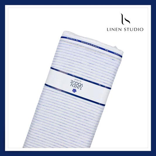 70 Lea Shirting by Linen Monde - Bright White with Classic Blue Stripes (NEW)