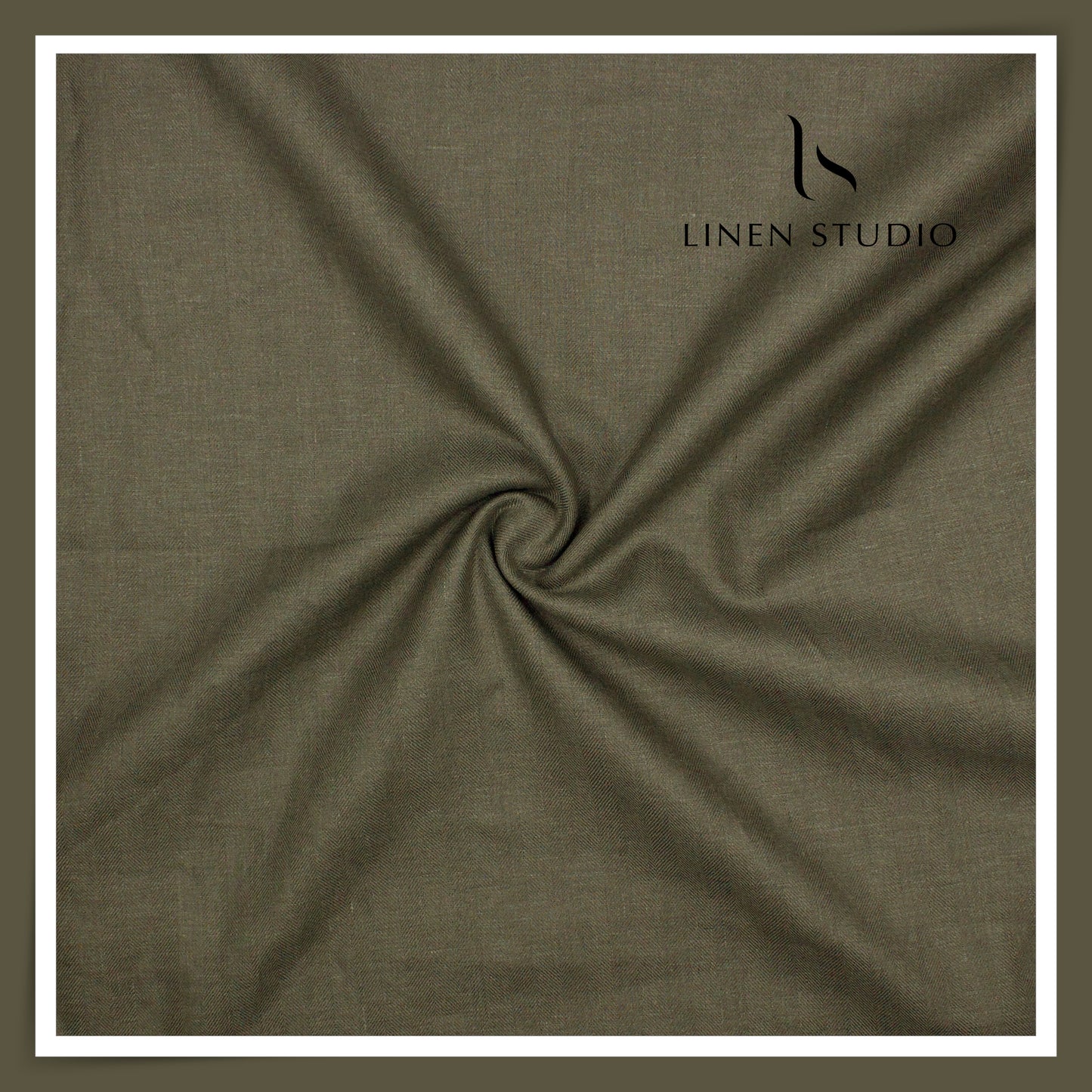 60 Lea French Linen Suiting by Vercelli Italy - Crocodile Green Herringbone (Zoom In) (NEW)