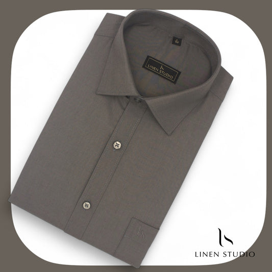 Pure Cotton 60's Count Plain Shirt - Nevada Grey - Linen Studio