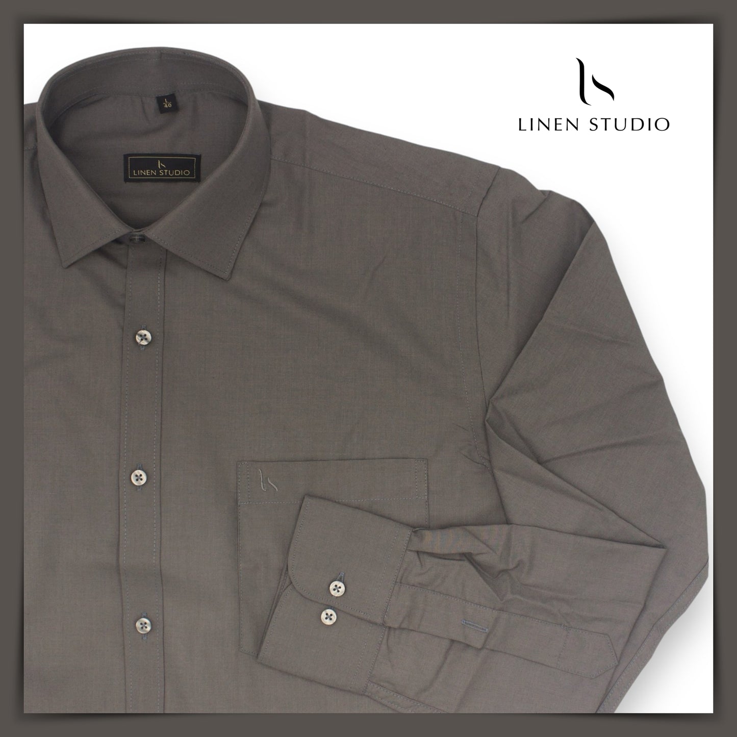 Pure Cotton 60's Count Plain Shirt - Nevada Grey - Linen Studio