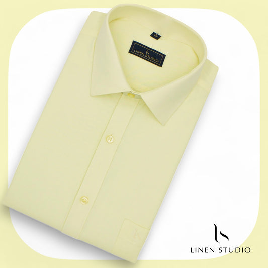 Pure Cotton 40's Count Plain Shirt - Lemon Yellow - Linen Studio