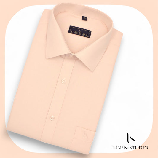 Pure Cotton 40's Count Plain Shirt - Pastel Orange - Linen Studio