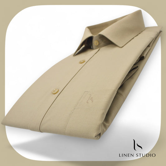 Pure Cotton 40's Count Plain Shirt - French Beige - Linen Studio