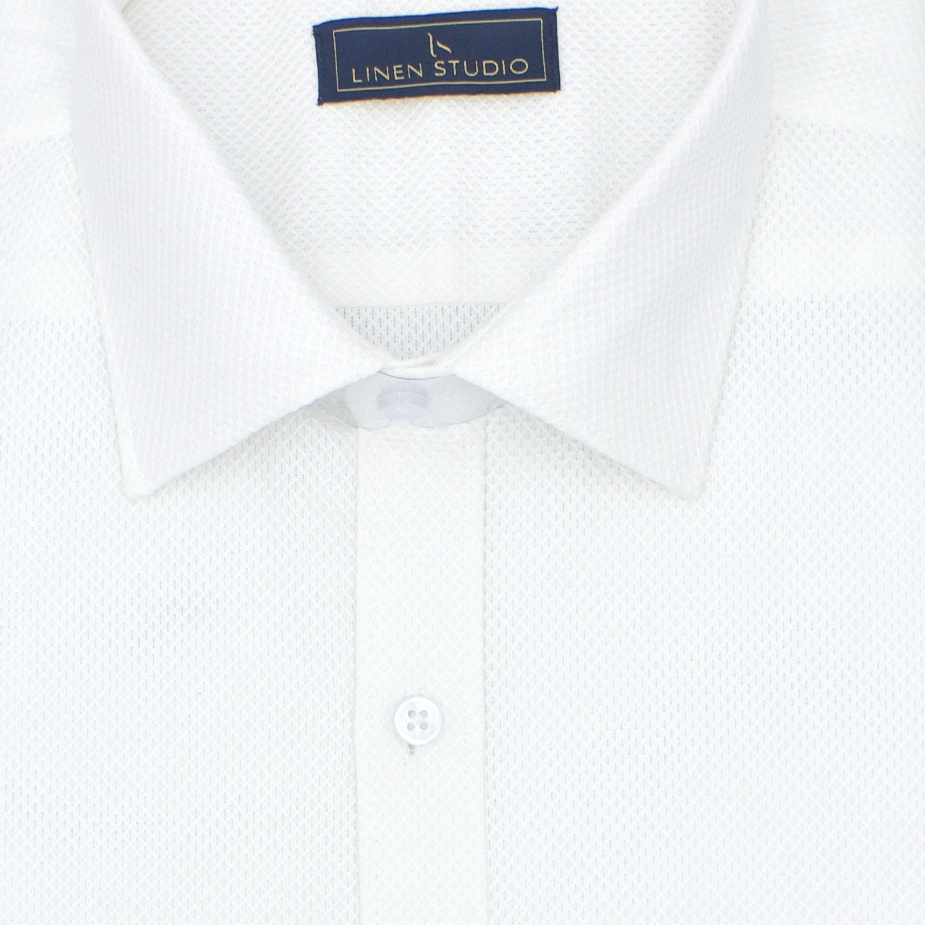 Pure Cotton Netted Dobby White Shirt - Linen Studio