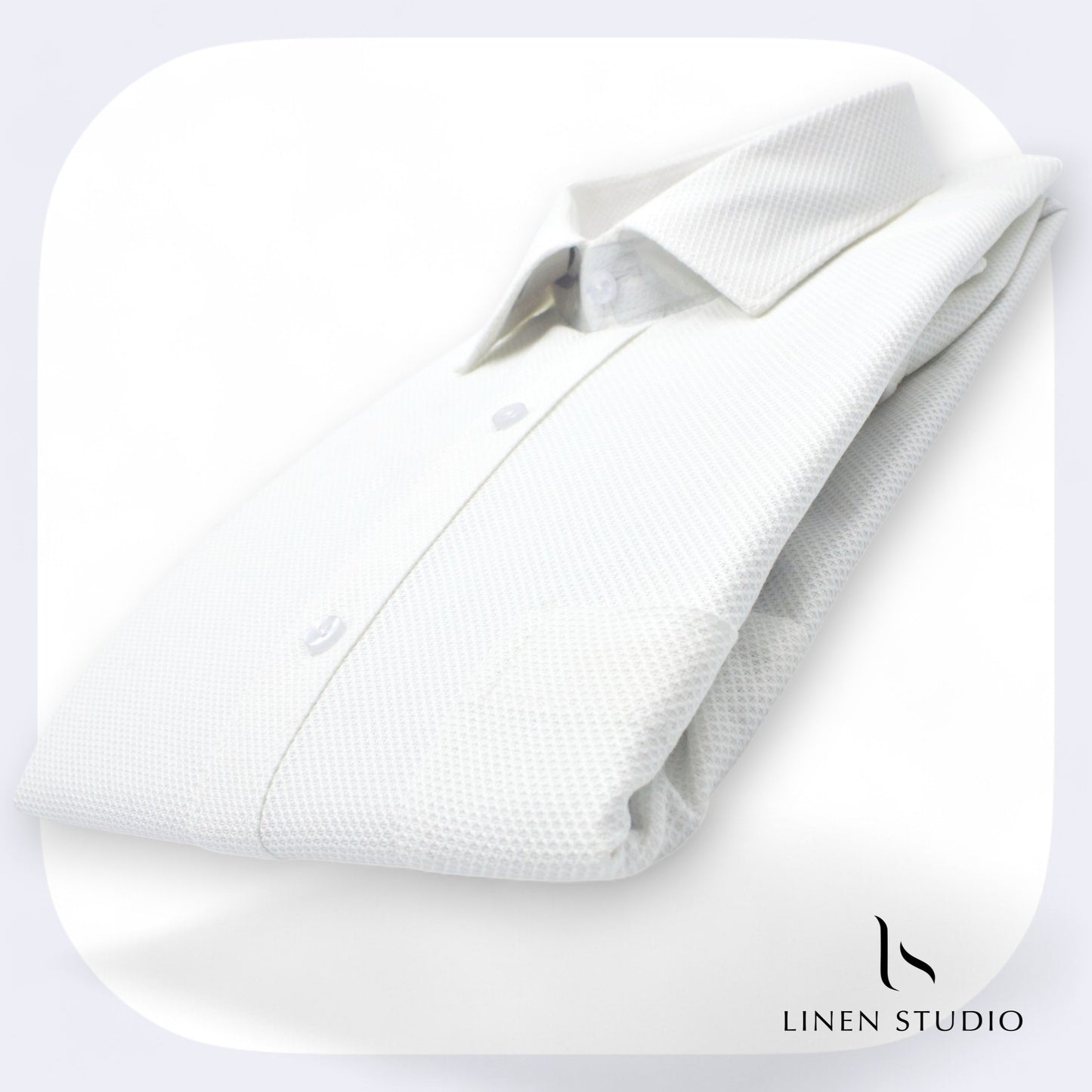 Pure Cotton Netted Dobby White Shirt - Linen Studio