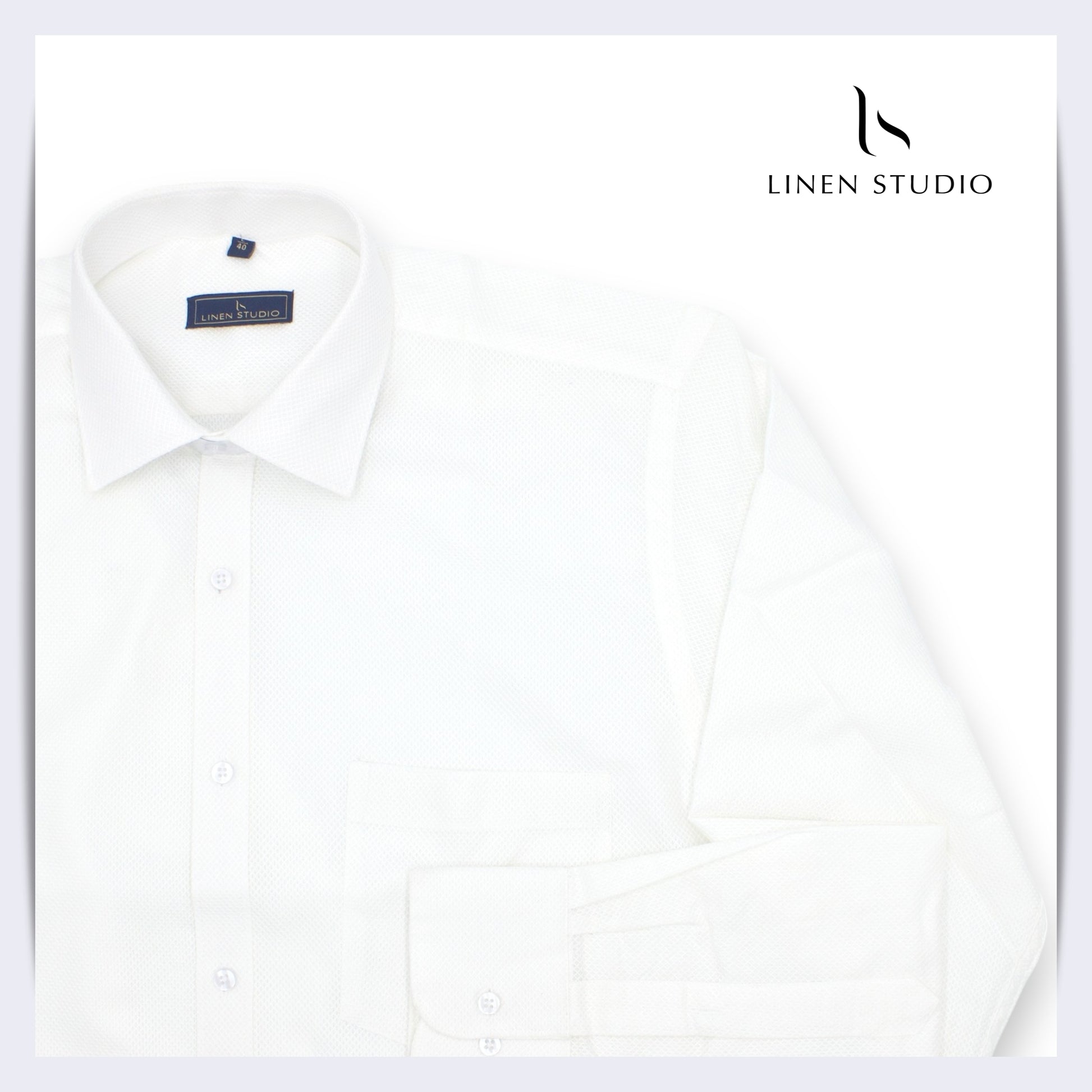 Pure Cotton Netted Dobby White Shirt - Linen Studio
