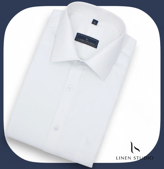 Pure Cotton 60's Count Plain Shirt - White - Linen Studio