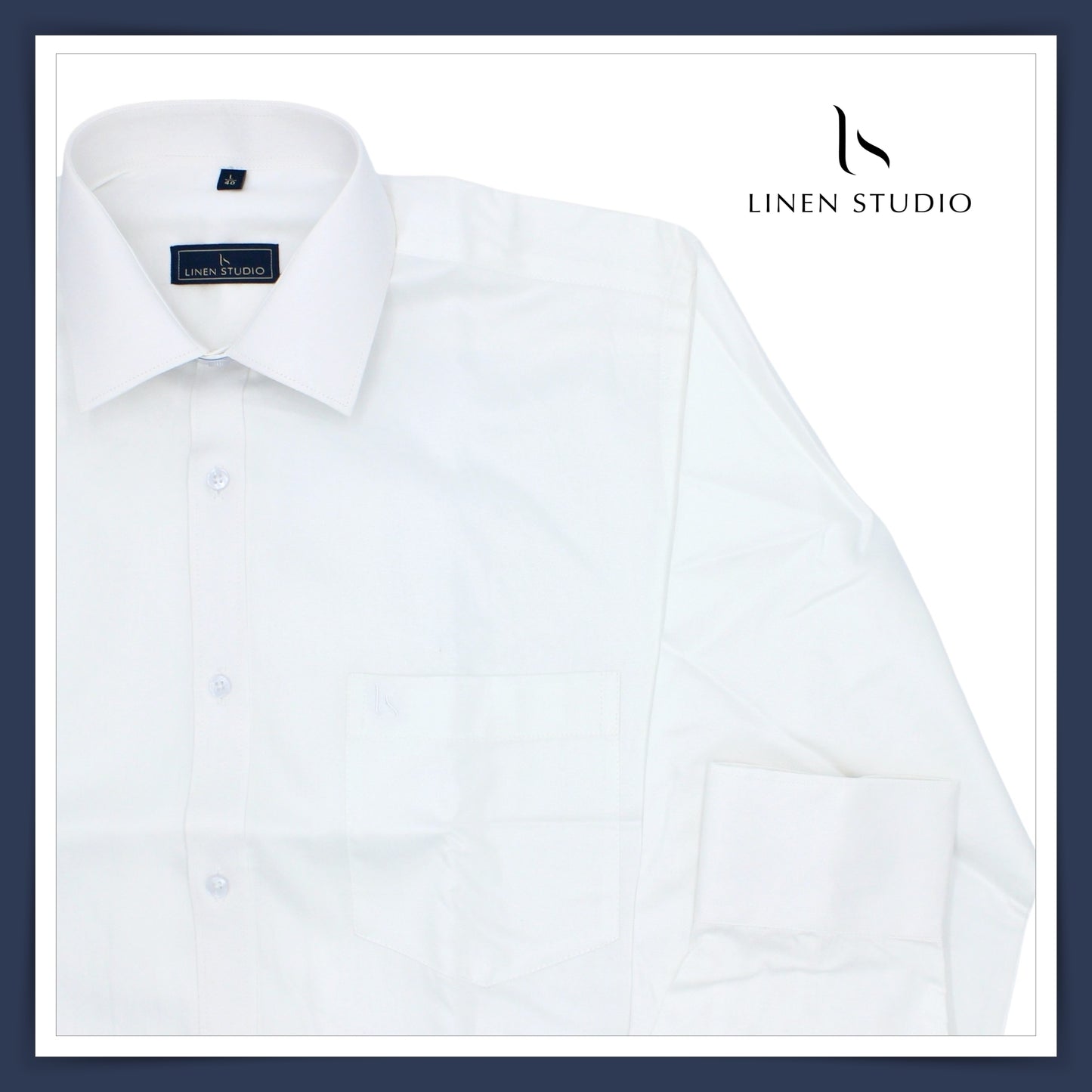 Pure Cotton 60's Count Plain Shirt - White - Linen Studio