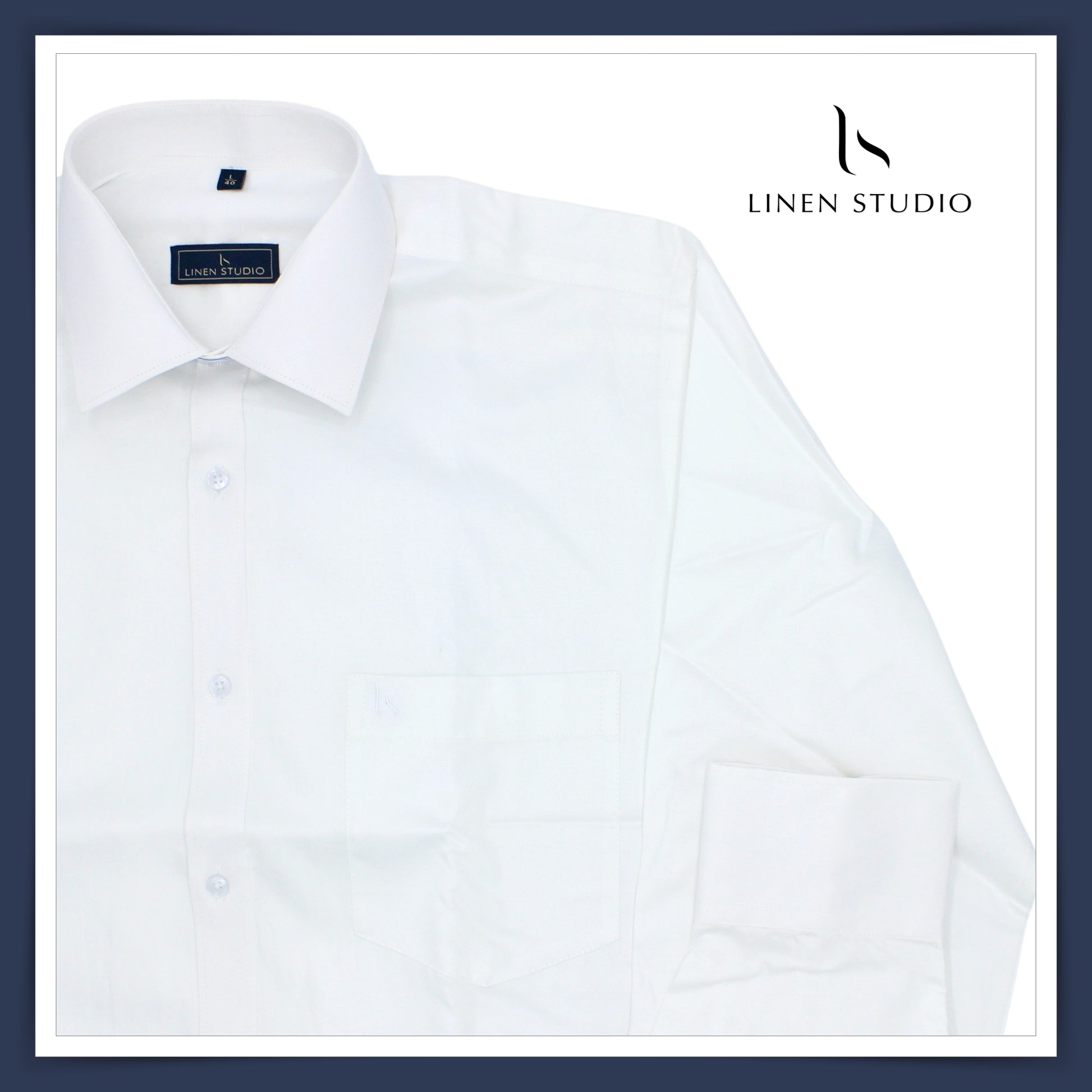 Pure Cotton 60's Count Plain Shirt - White - Linen Studio