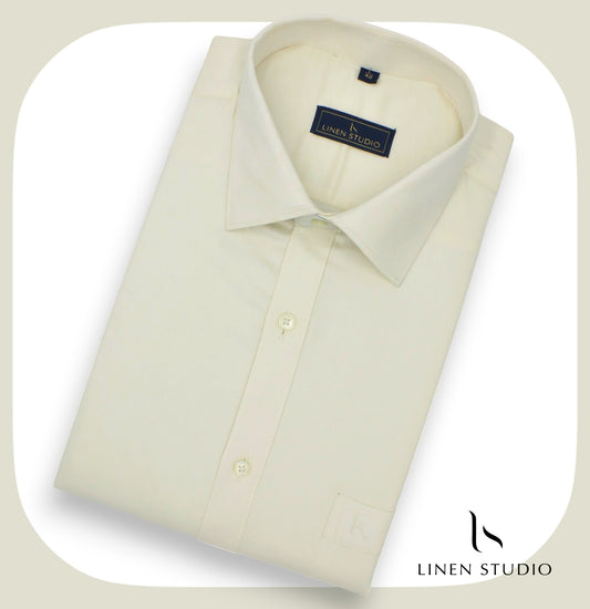 Pure Cotton 60's Count Plain Shirt - Light Yellow - Linen Studio