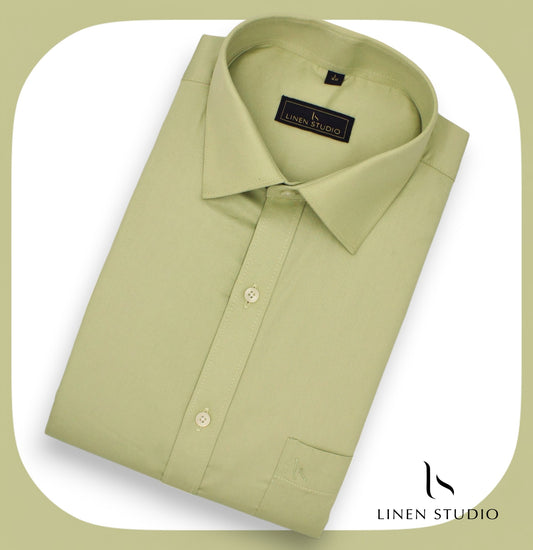 Pure Cotton 60's Count Plain Shirt - Moss Green - Linen Studio