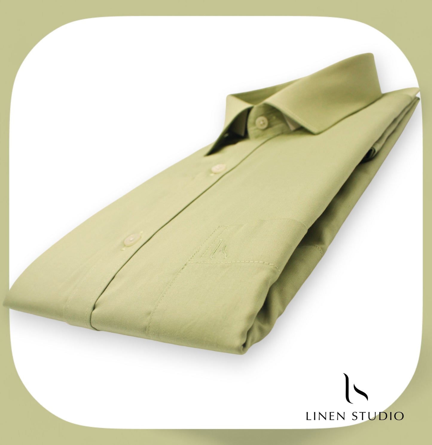 Pure Cotton 60's Count Plain Shirt - Moss Green - Linen Studio