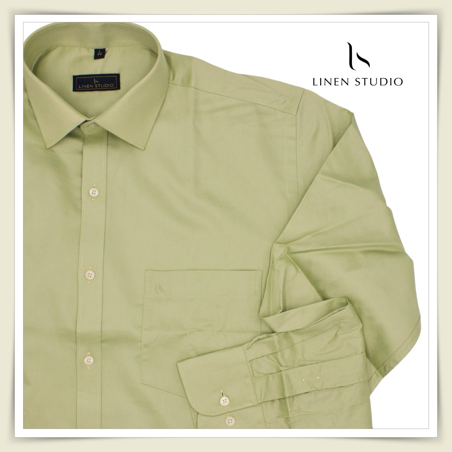 Pure Cotton 60's Count Plain Shirt - Moss Green - Linen Studio
