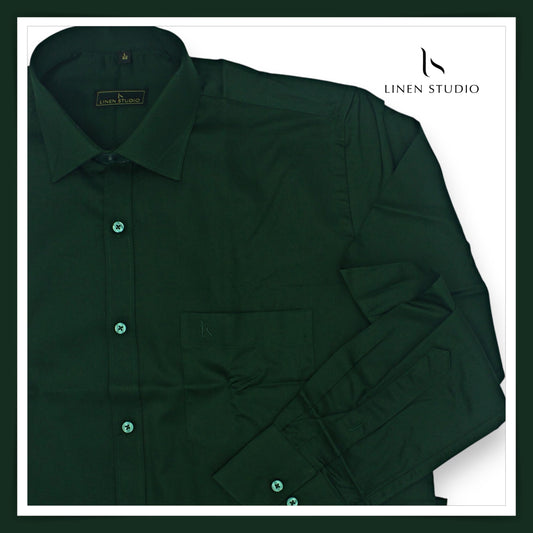 Pure Cotton 60's Count Plain Shirt - Emerald Green - Linen Studio