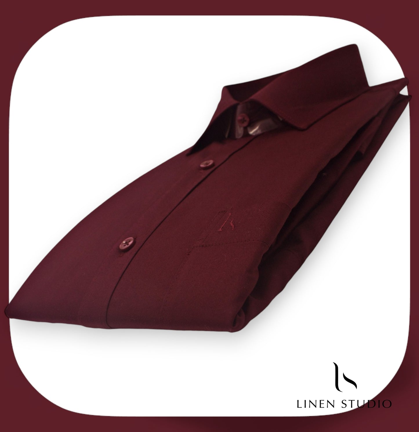 Pure Cotton 60's Count Plain Shirt - Dark Maroon - Linen Studio
