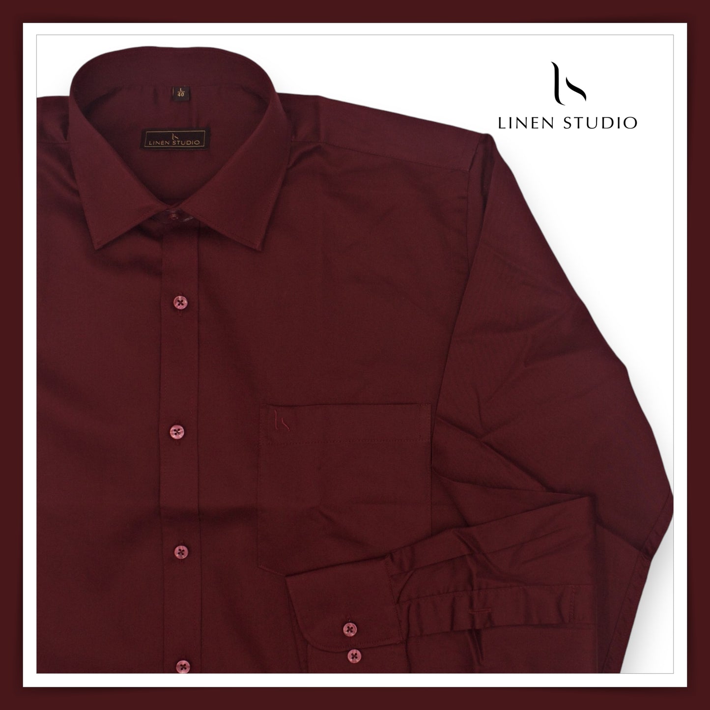 Pure Cotton 60's Count Plain Shirt - Dark Maroon - Linen Studio
