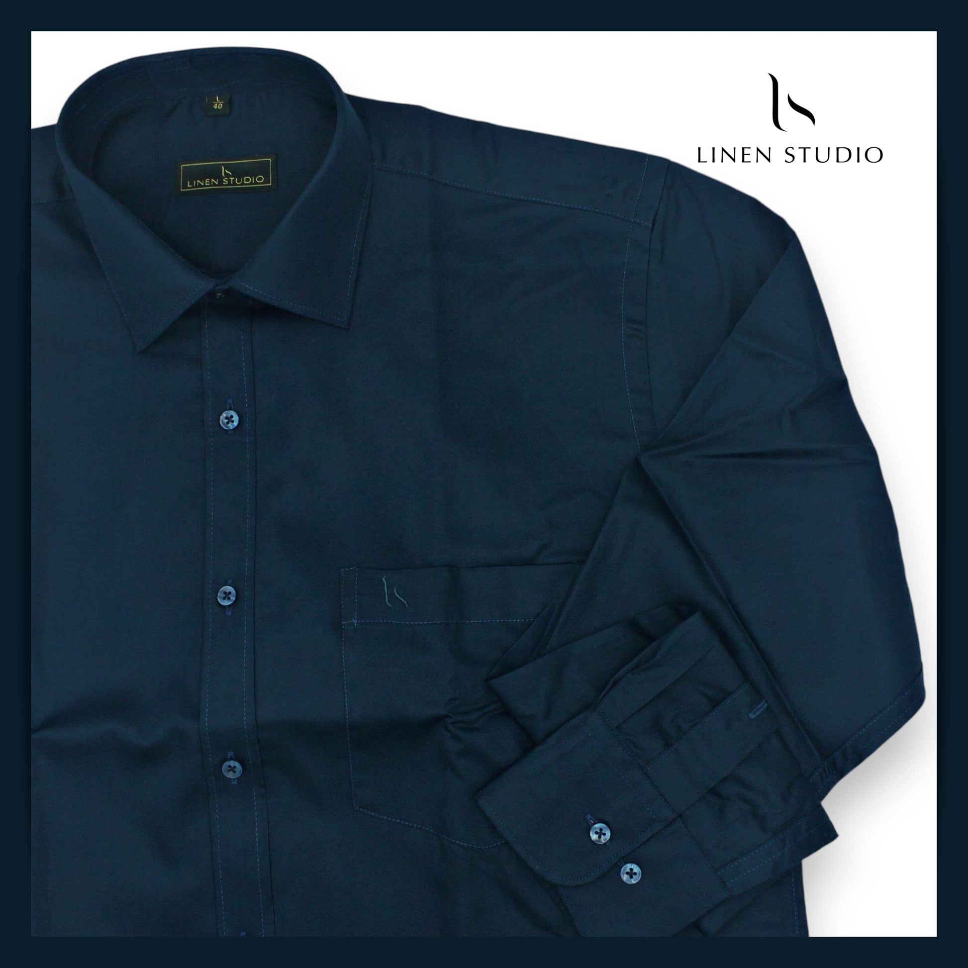 Pure Cotton 60's Count Plain Shirt - Prussian Blue - Linen Studio