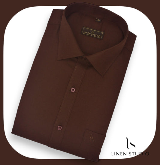 Pure Cotton 60's Count Plain Shirt - Mocha Brown - Linen Studio