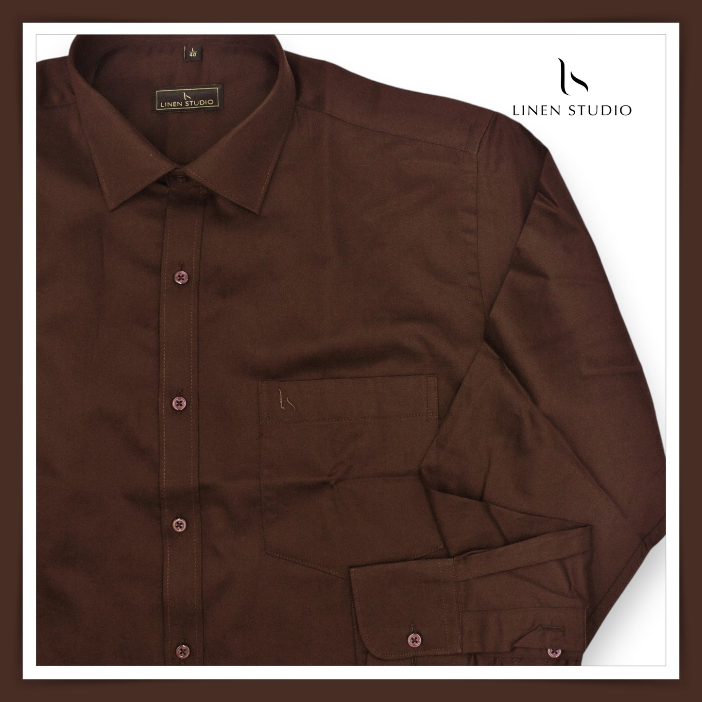 Pure Cotton 60's Count Plain Shirt - Mocha Brown - Linen Studio