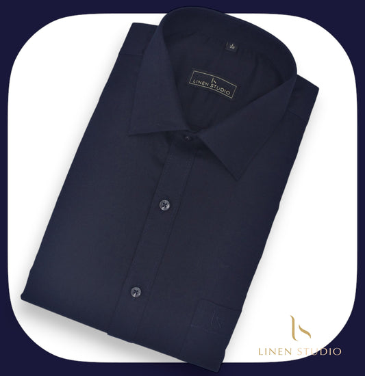 Pure Cotton 60's Count Plain Shirt - Deep Blue - Linen Studio