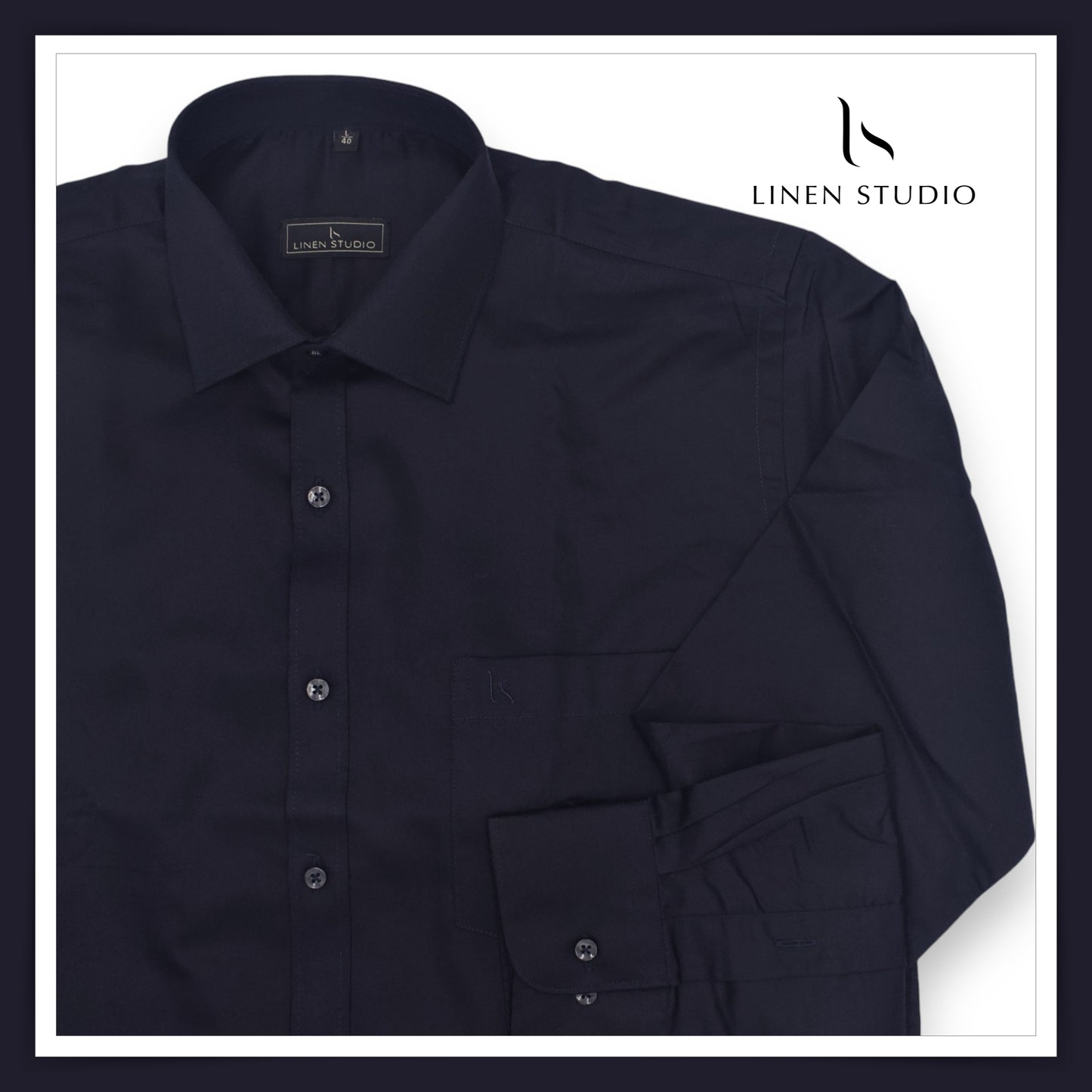 Pure Cotton 60's Count Plain Shirt - Deep Blue - Linen Studio