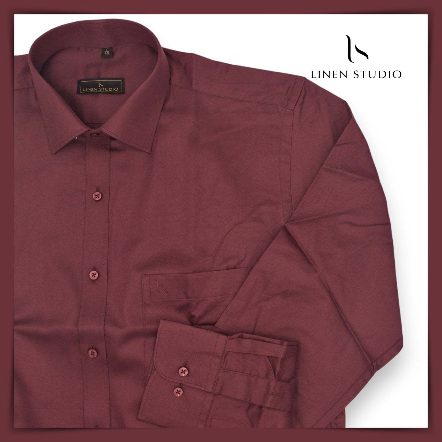 Pure Cotton 60's Count Plain Shirt - Royal Maroon - Linen Studio