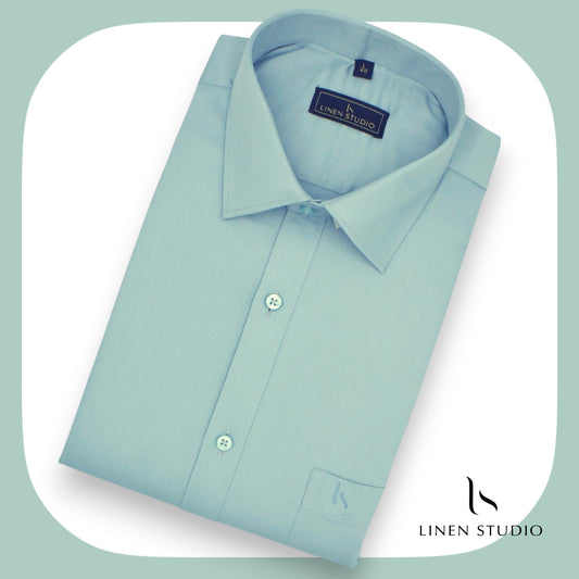 Pure Cotton 60's Count Plain Shirt - Blueish Green