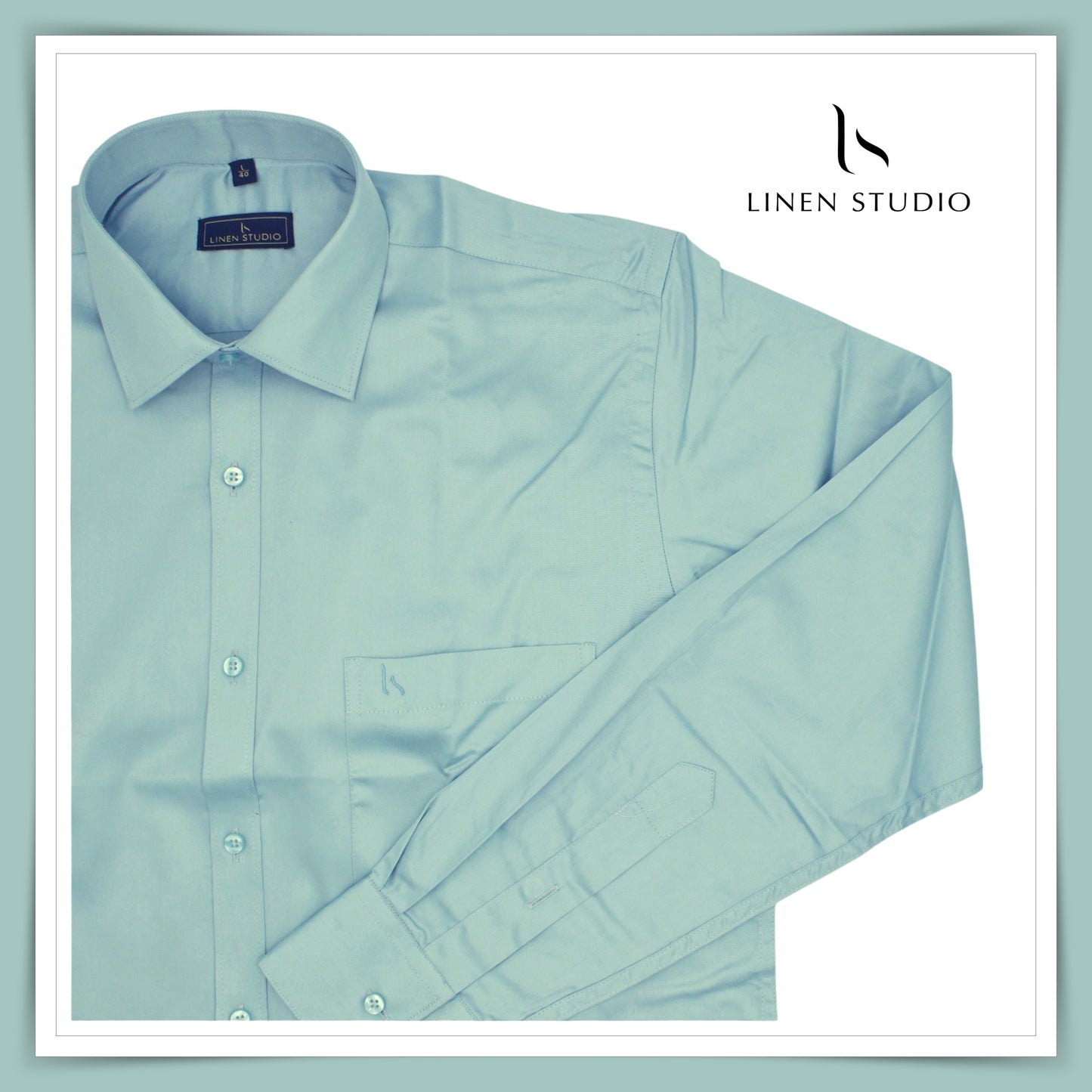 Pure Cotton 60's Count Plain Shirt - Blueish Green