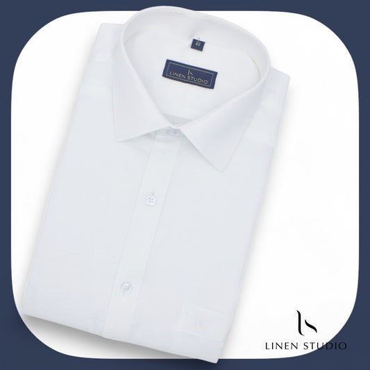 Pure Cotton 100's Count Plain Shirt - Pure White - Linen Studio