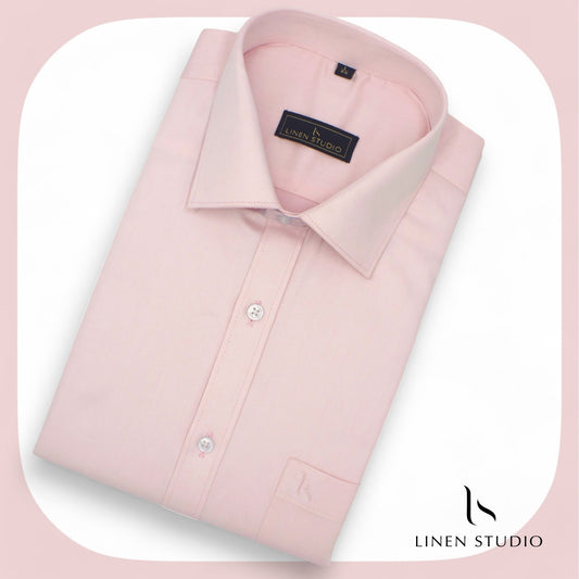 Pure Cotton 100's Count Plain Shirt - Light Pink - Linen Studio
