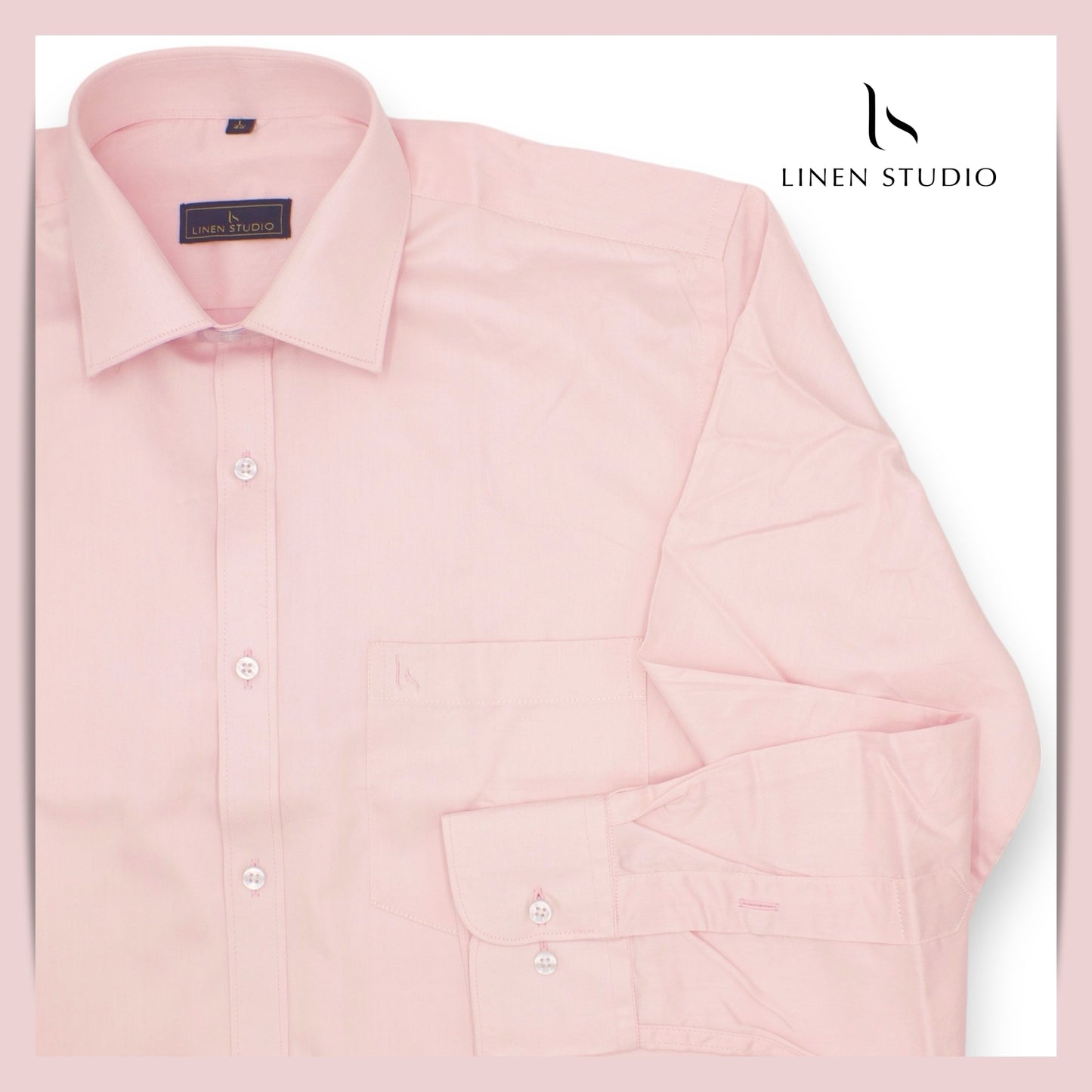 Pure Cotton 100's Count Plain Shirt - Light Pink - Linen Studio