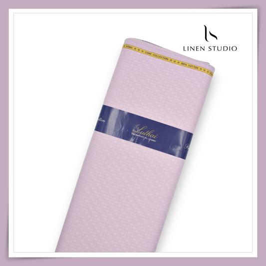 Luthai 100% Supima Cotton Shirting - Pinkish Lavender Checks with Dobby (Zoom In) (NEW)