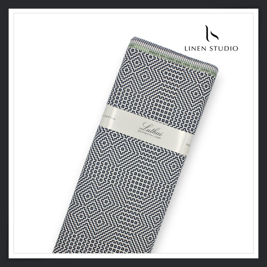 Luthai 100% Supima Cotton Jacquard Shirting - White & Dark Blue Abstract (Zoom In) (NEW)