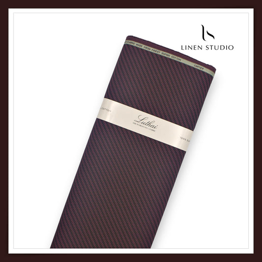 Luthai 100% Supima Cotton Jacquard Shirting - Maroon & Black Arrow Stripes (Zoom In) (NEW)