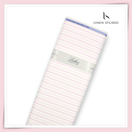 Luthai Subtle Textured Supima Cotton Shirting - Cream Pink Stripes with Dobby (Zoom In) (NEW)