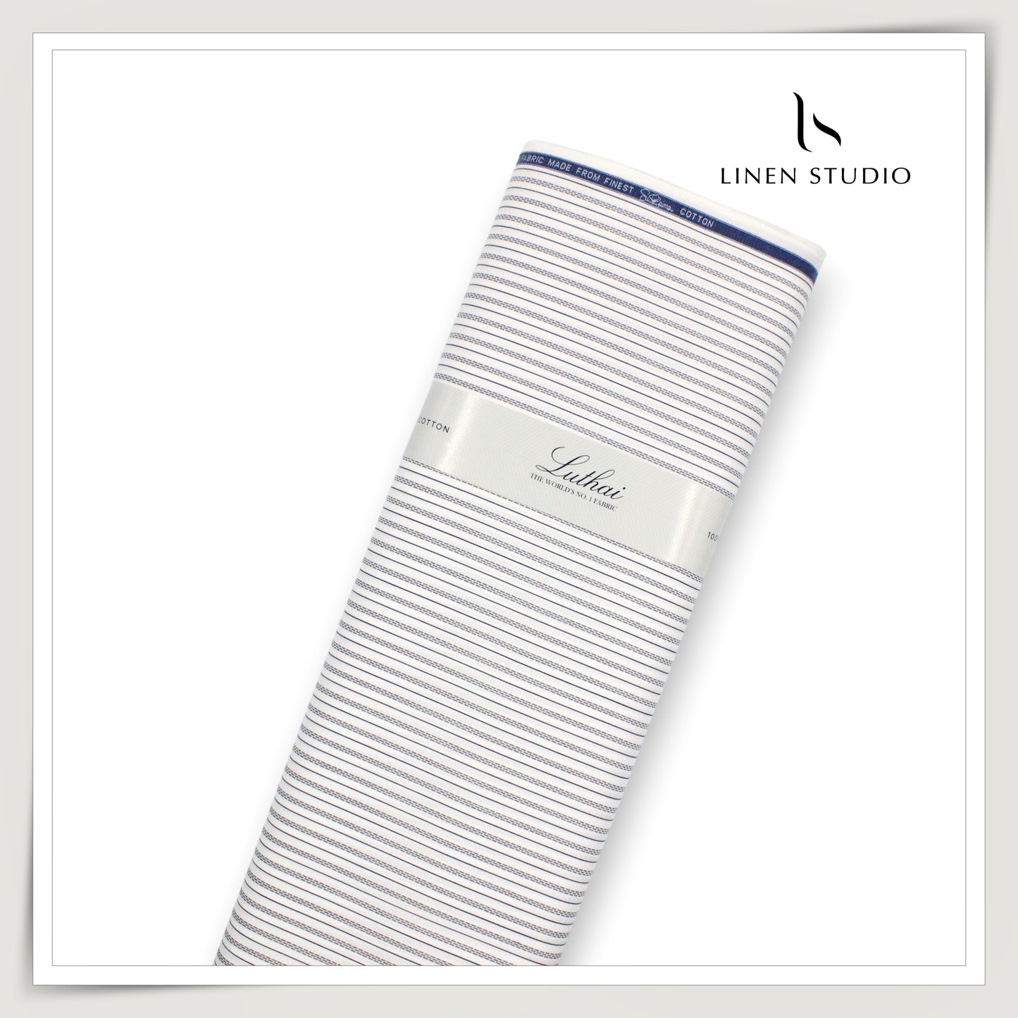 Luthai Subtle Textured Supima Cotton Shirting - Blue Stripes with Dobby (Zoom In) (NEW)