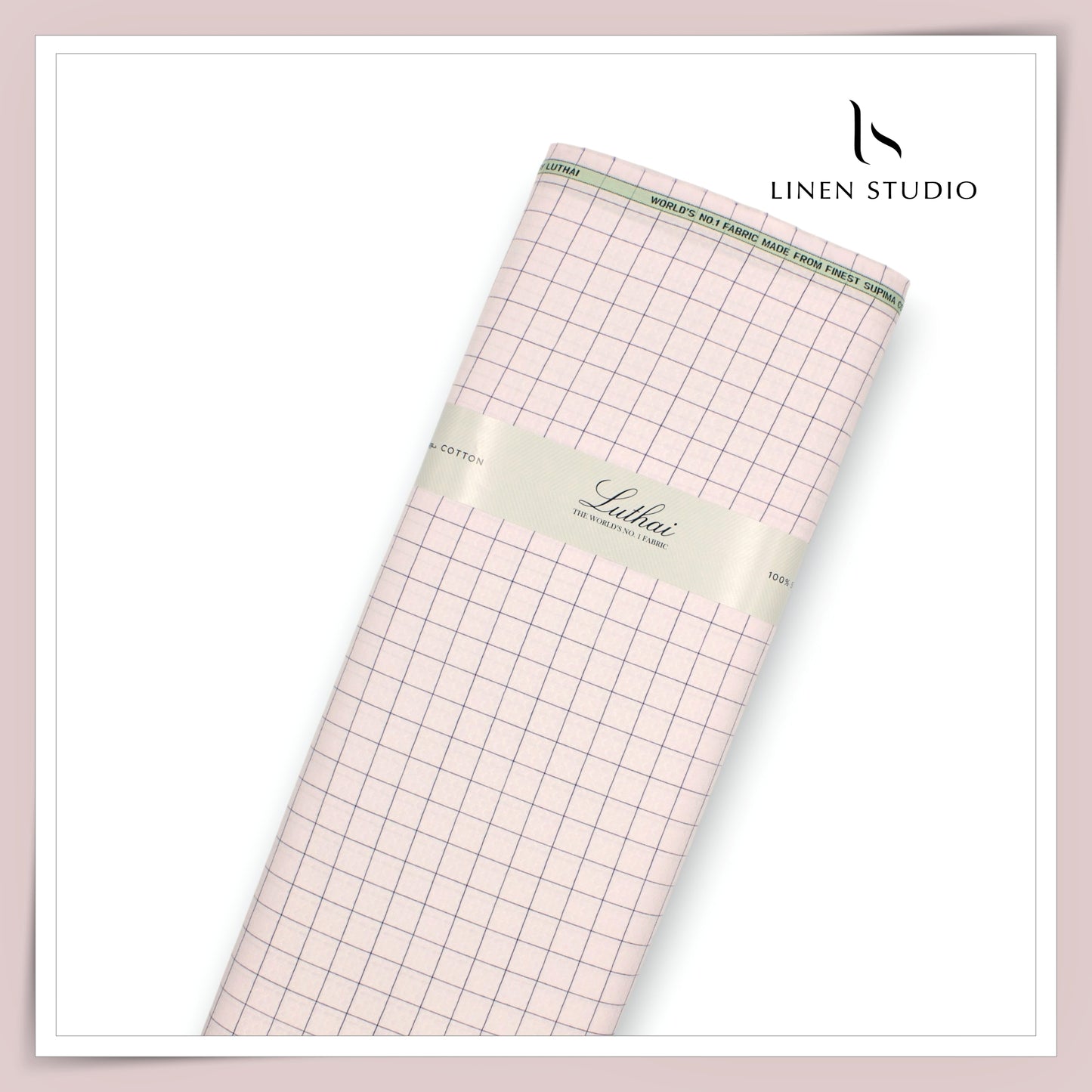 Luthai Diamond Textured Supima Cotton Shirting - Pastel Pink Checks (Zoom In) (NEW)